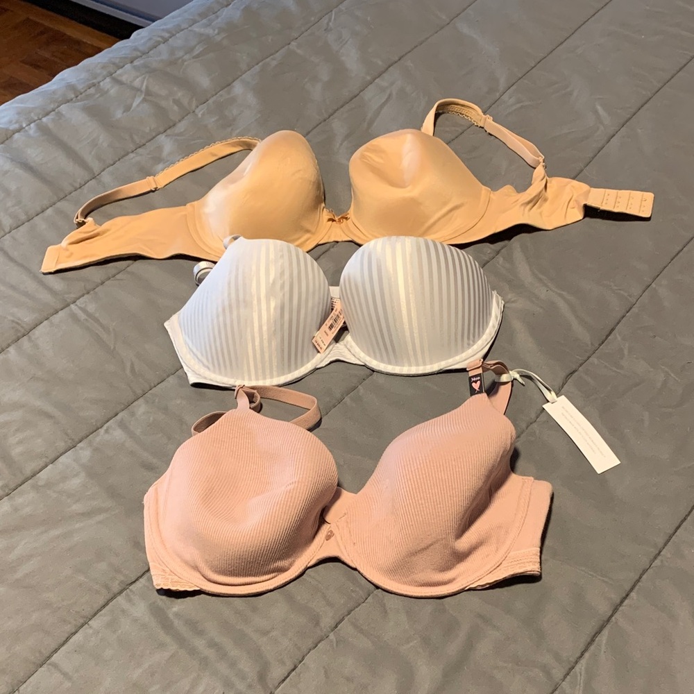 Victoria's Secret Three-Pack T-Shirt Bras in Nude, White, and Blush